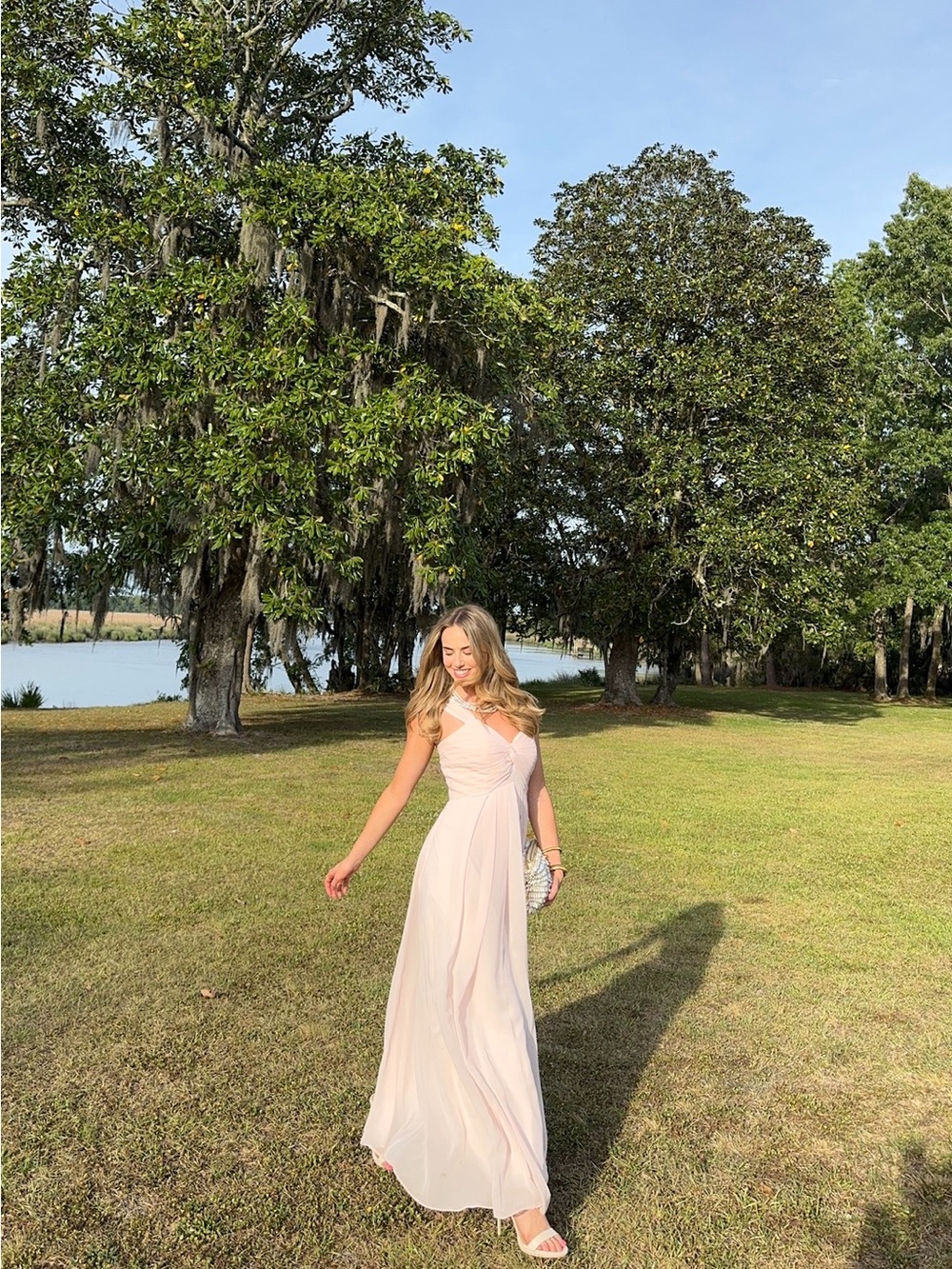 Elegant Blush Pink A-Line Evening Dress Vintage